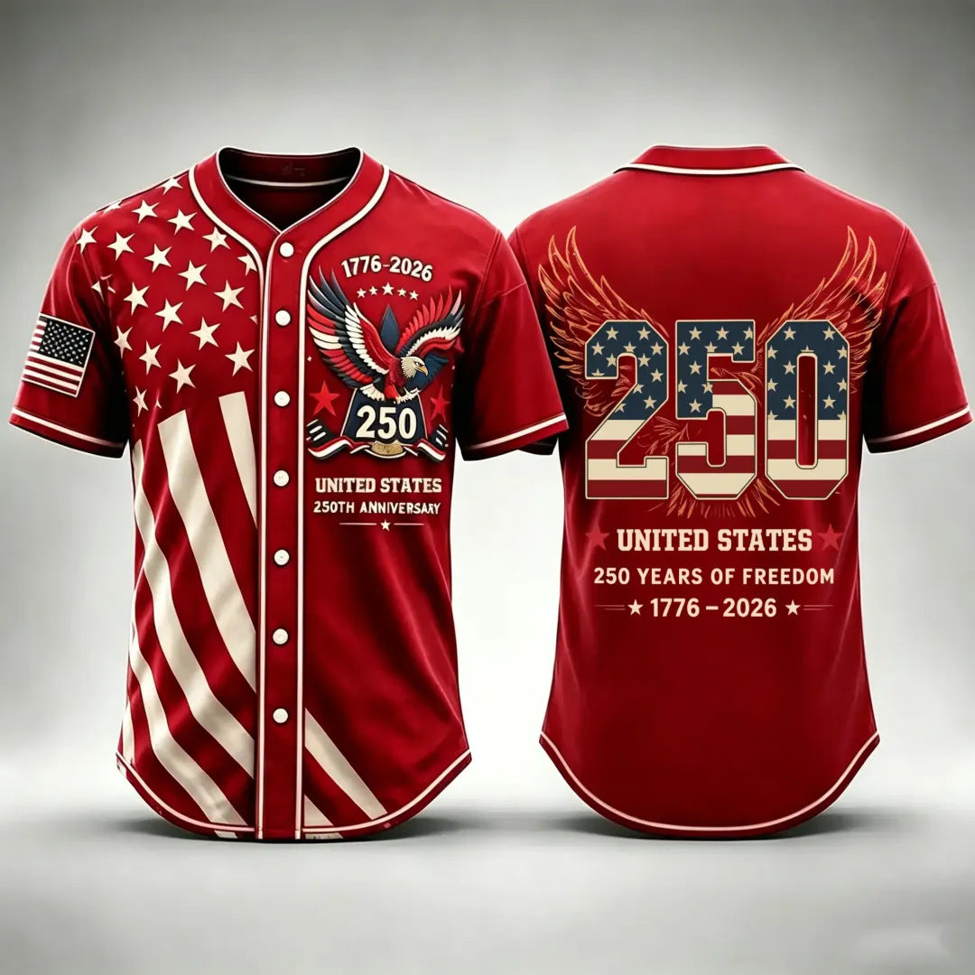 🦅⚾Men's USA 250th Anniversary Baseball Jersey Patriotic American Flag Eagle Button Down Shirt 1776-2026