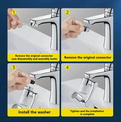 1080° Swivel Faucet Filter Set with 4 Filters, 3 Adapters, 2 Modes Faucet Extender Aerator