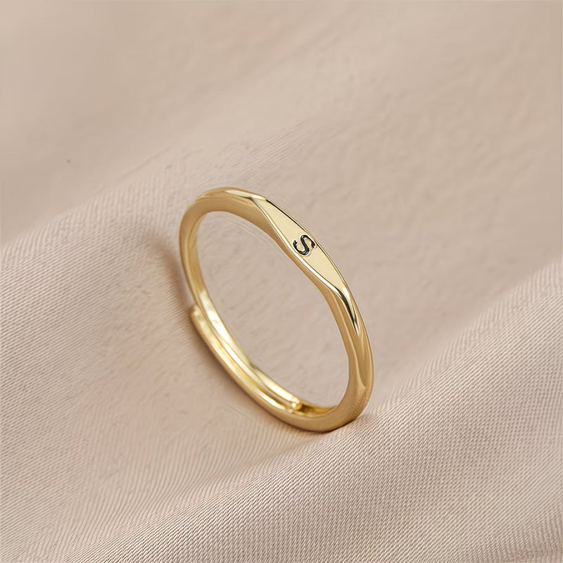 🎁14K Gold Filled Ring Gold Initial Ring Dainty Gold Simple Letter Band Rings