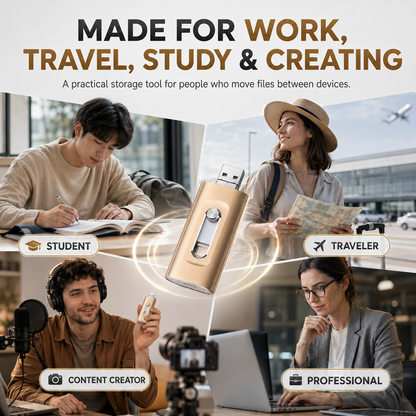 📱 4-in-1 USB Flash Drive for Phone & Computer – High-Speed Photo Backup & Multi-Port Memory Stick
