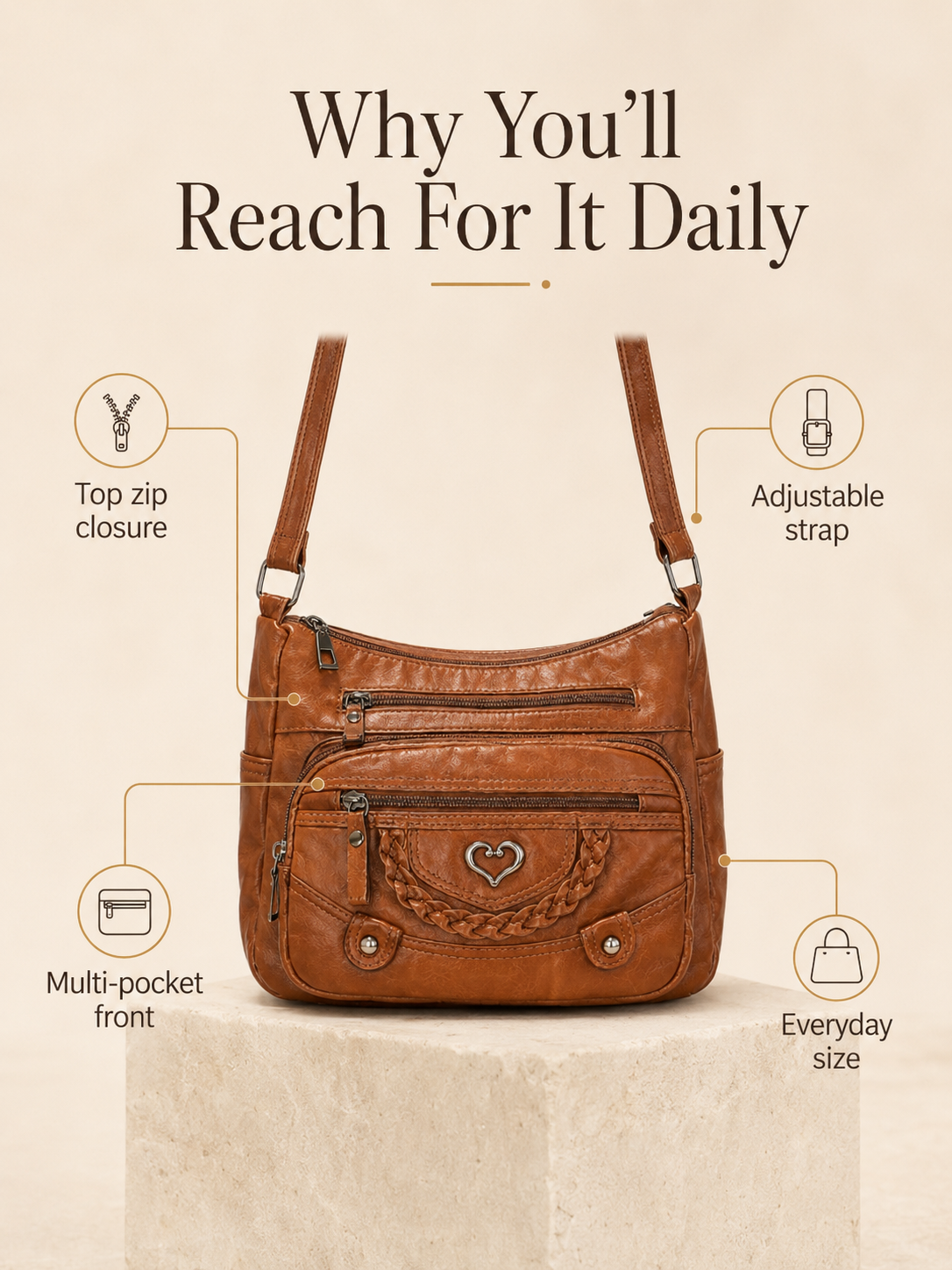 📢📢50% OFF !! ⏰Women's Soft PU Leather Multi-Pocket Crossbody Bag