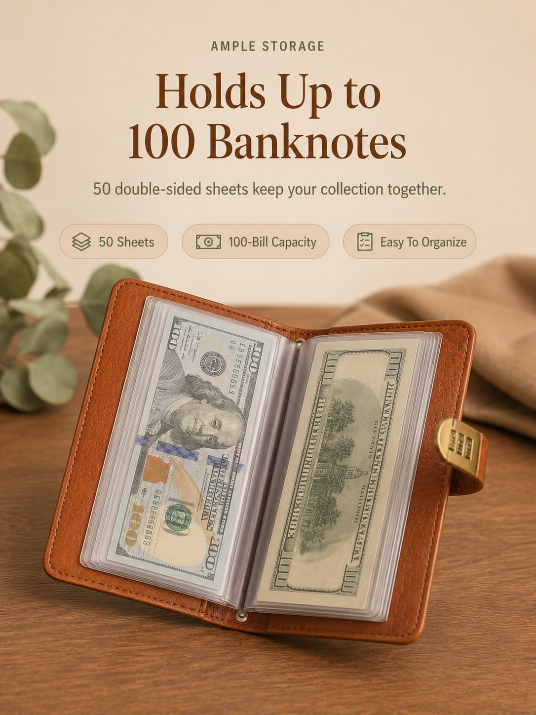 Locking Banknote Collection Booklet | Holds 100 Bills