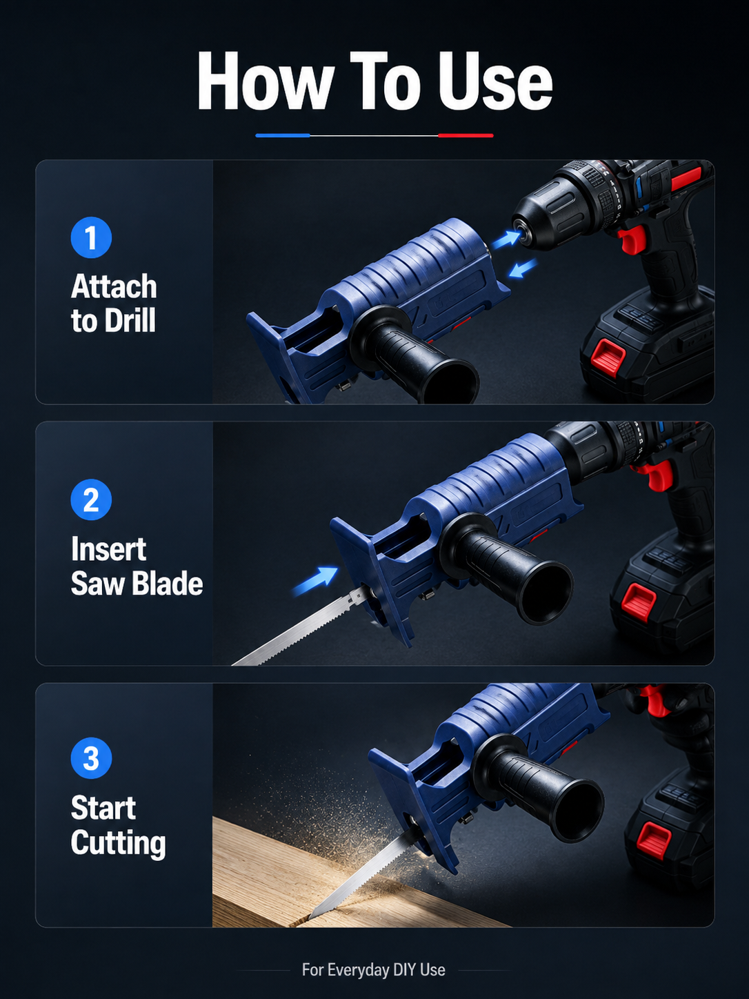 Drill to Reciprocating Saw Adapter, Electric Drill Conversion Attachment with 5 Saw Blades