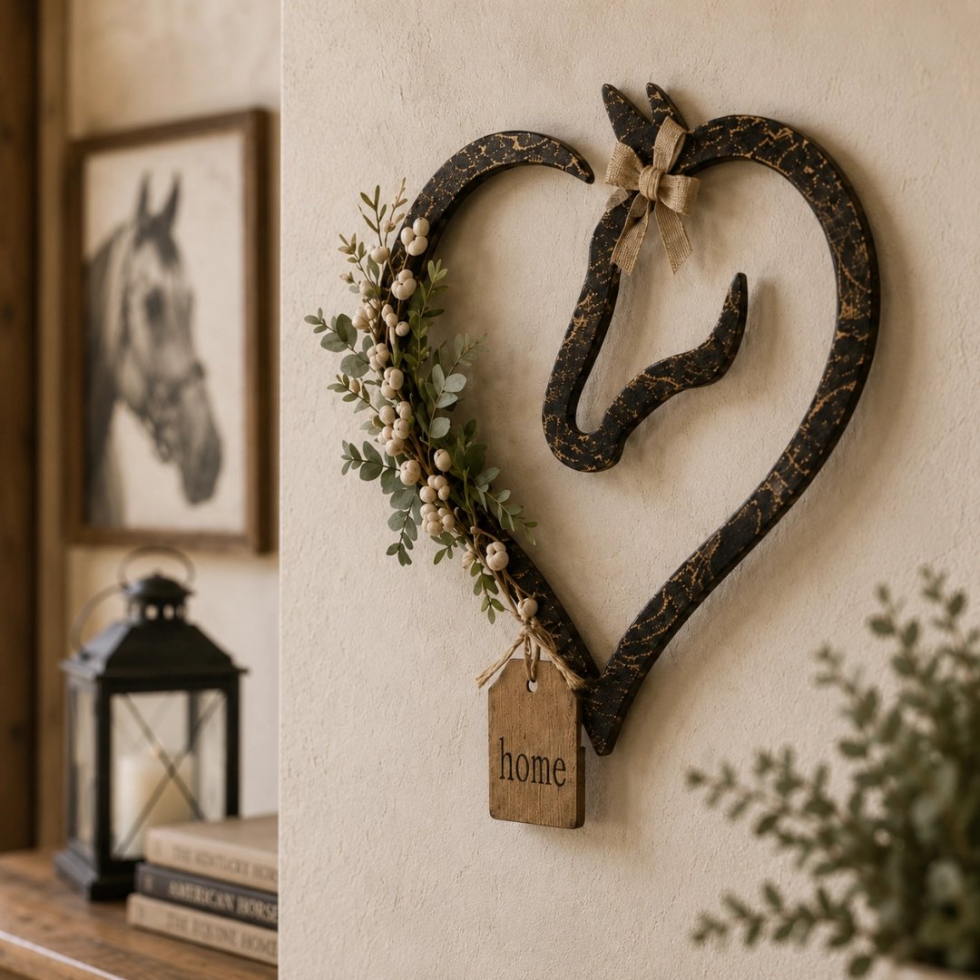 ✨ ✨Rustic Horse Heart Wall Decor with Greenery – Farmhouse Equestrian Home Accent