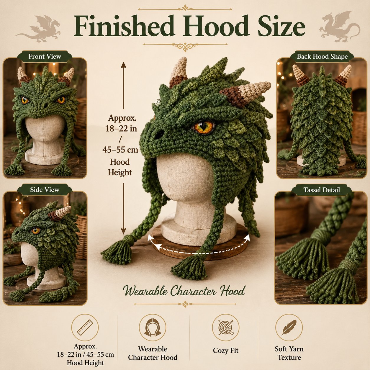 🔥HOT SALE 50% OFF – DIY Dragon Hood Hat Crochet Kit 🐉 | Handmade Fantasy Craft