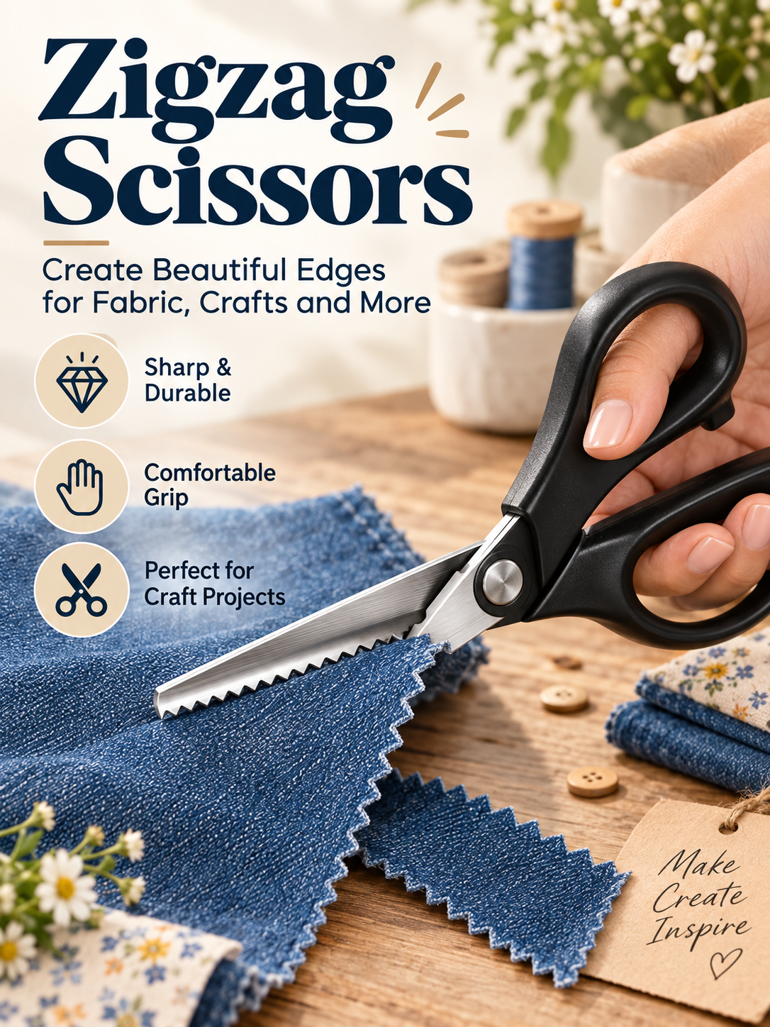 ✂️ Professional Pinking Shears – Stainless Steel Zigzag Fabric Cutting Scissors