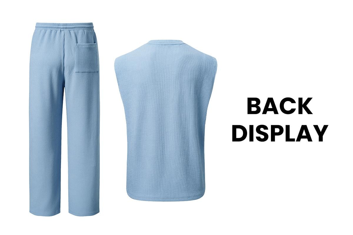 ⚡Hot Sales 49% OFF🔥Men's 2 Piece Rib Knit Sweatsuit Summer Sleeveless Tank Top Baggy Wide Leg Pants Set