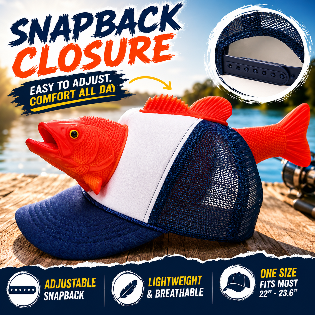 Bass Fish Hat - Hilarious Novelty Bass Fishing Hat, Perfect Gag Fishing Gift for Anglers, Dads & Fish Enthusiasts