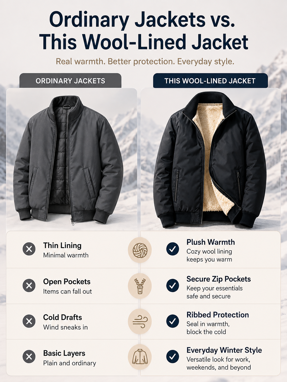 🧥 Men's Wool-Lined Hooded Winter Jacket with Zipper Pockets ❄️