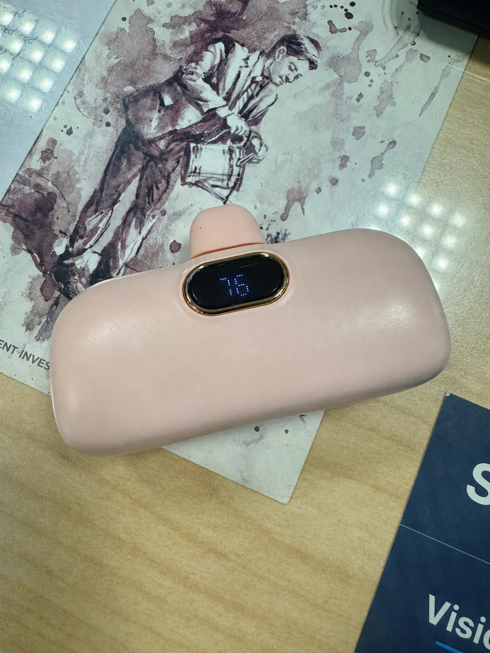 Compact power bank packed for travel