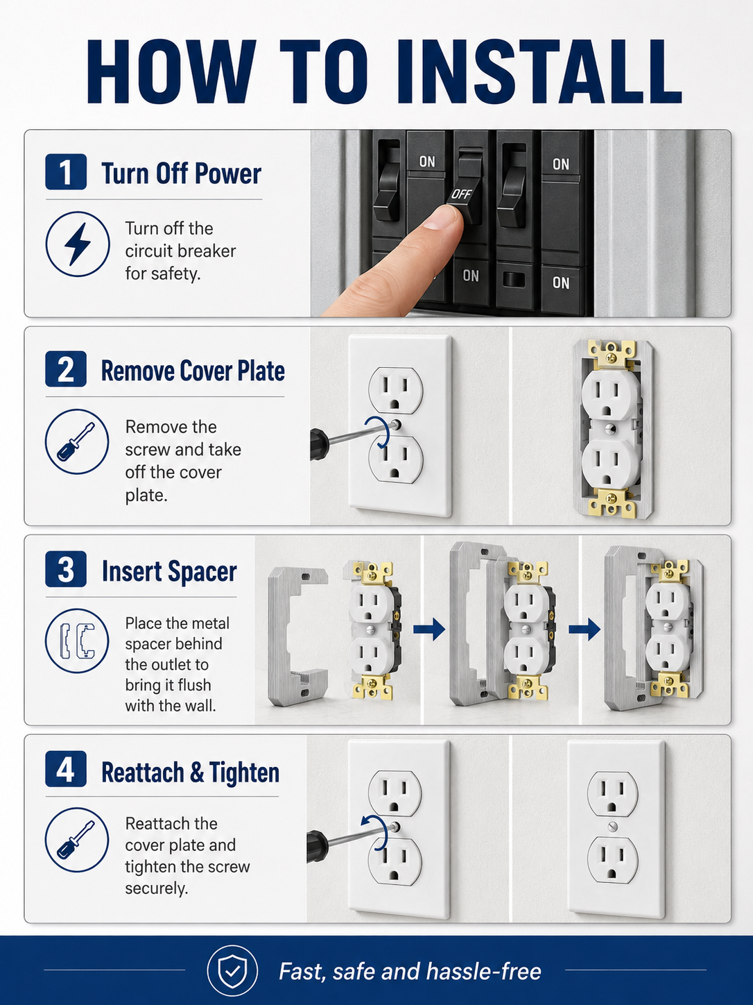🛠 Outlet Repair Spacers – Easy Fix for Loose, Crooked & Recessed Outlets