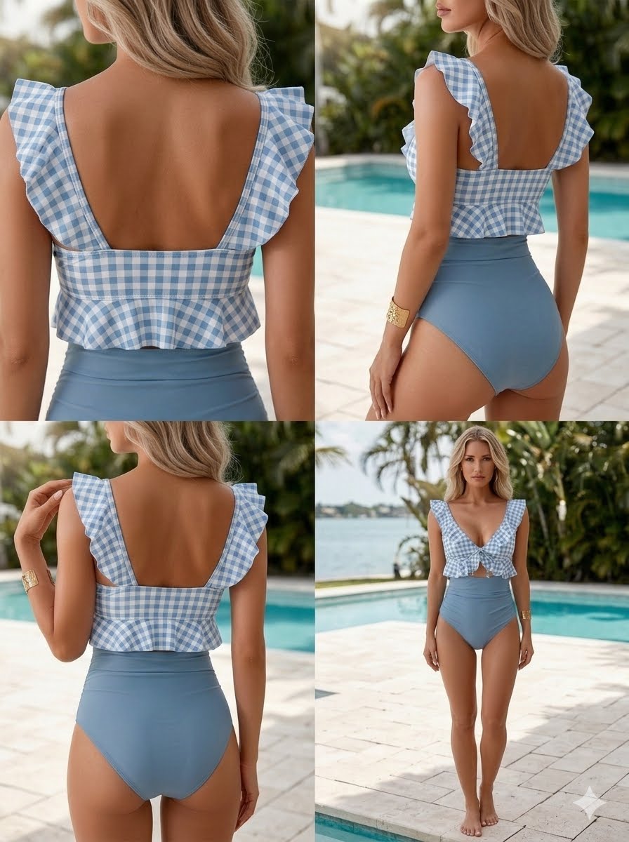 One Piece Swimsuit for Women Tummy Control Ruffle Bathing Suit V Neck Ruched Swim Suit Slimming Cutout Swimwear