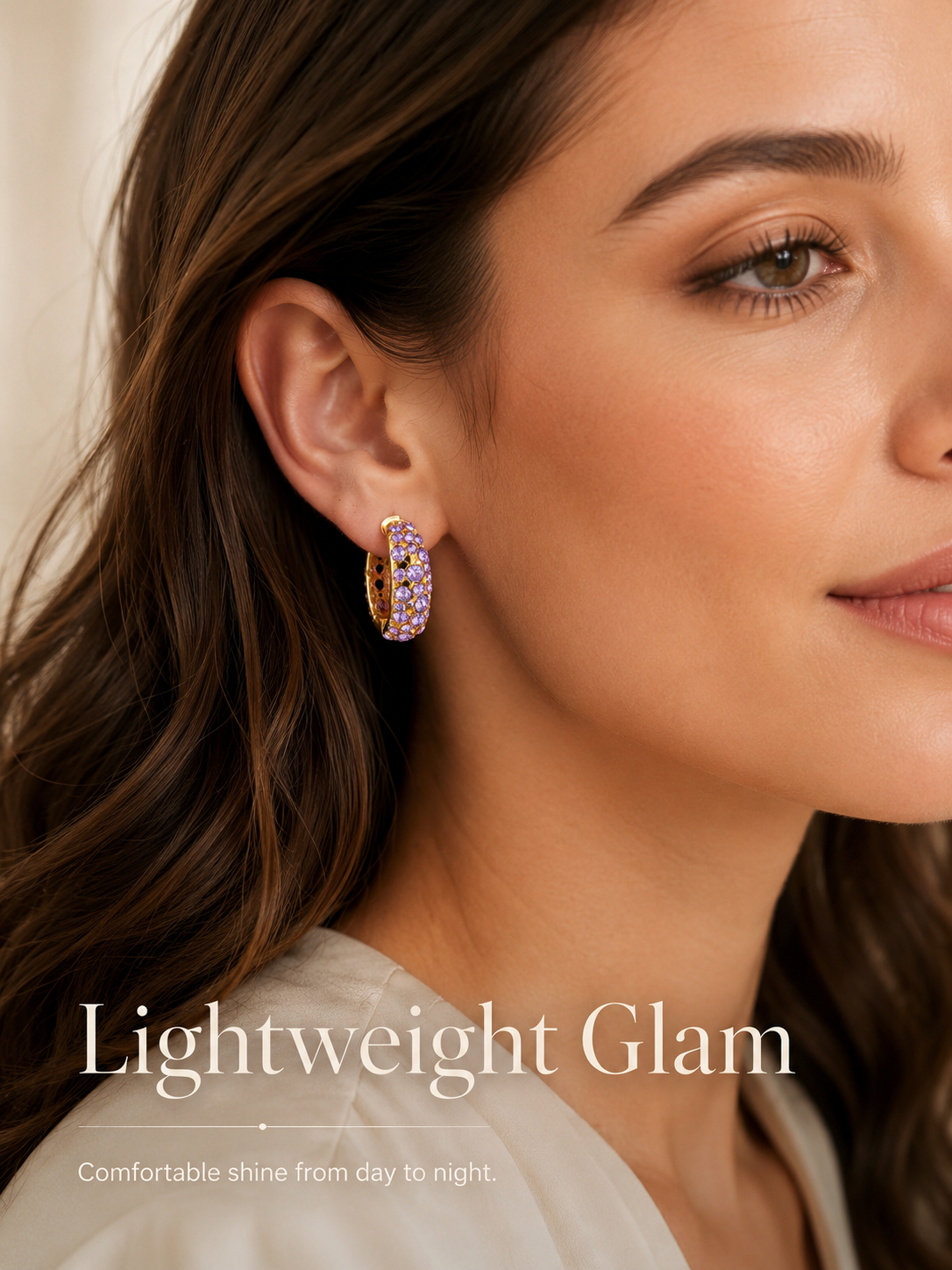 💜 Sparkling Light Purple Zircon Huggie Hoop Earrings