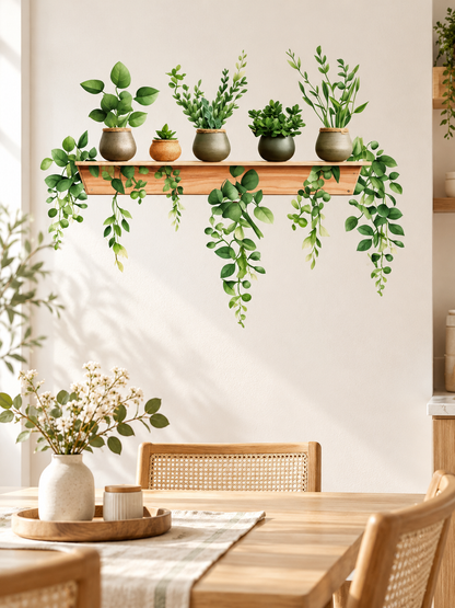 🌿 Botanical Shelf Wall Stickers – 2-Piece Self-Adhesive Plant Decor