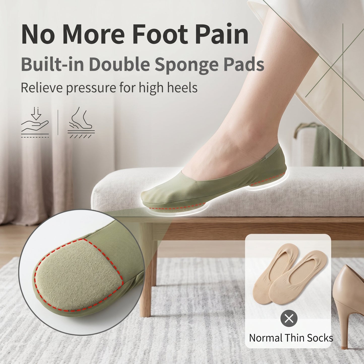 🧦Cushioned No-Show Socks for Women | Non-Slip Ice Silk Invisible Boat Socks with Double Sponge Footpads