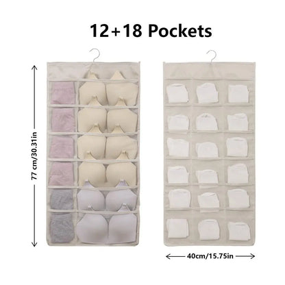 🔥 Space-Saving Bra & Underwear Hanging Organizer – 30 Pockets Dual-Sided Closet Storage Bag for Lingerie, Socks & Small Essentials