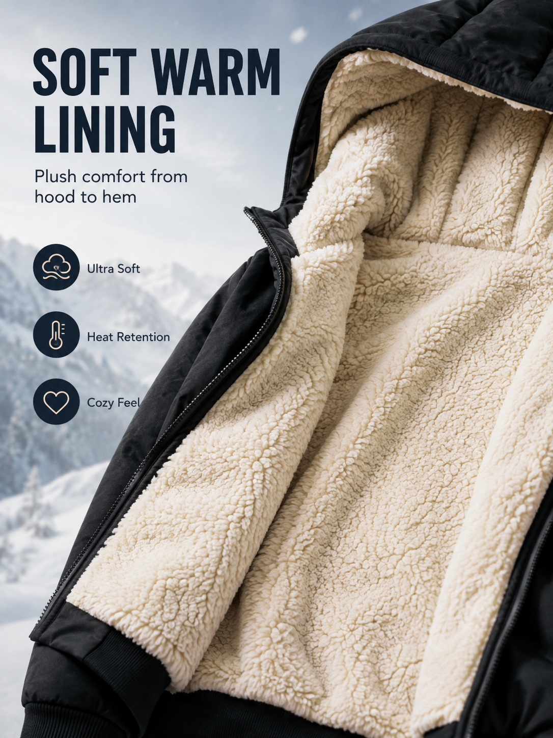 🧥 Men's Wool-Lined Hooded Winter Jacket with Zipper Pockets ❄️