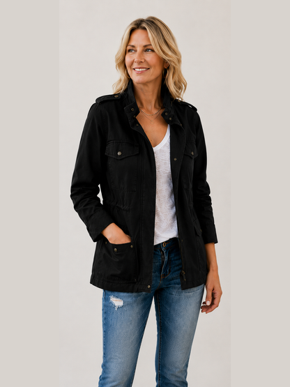 ✨ New Arrival Women’s Multi-Pocket Military Jacket — Slim Fit Casual Zip-Up Jacket
