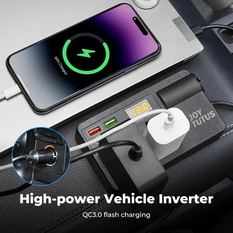 ⚡ Portable Car Power Inverter – Turn Your Vehicle Into a Mobile Power Station | QC3.0 Fast Charging & USB Power Supply