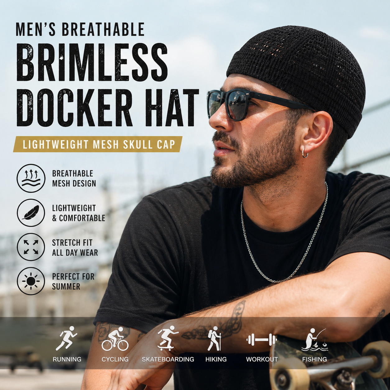 🧢 2 Pack Breathable Skull Cap for Men | Lightweight Sweat-Wicking Head Wrap & Helmet Liner for Cycling, Running & Motorcycling
