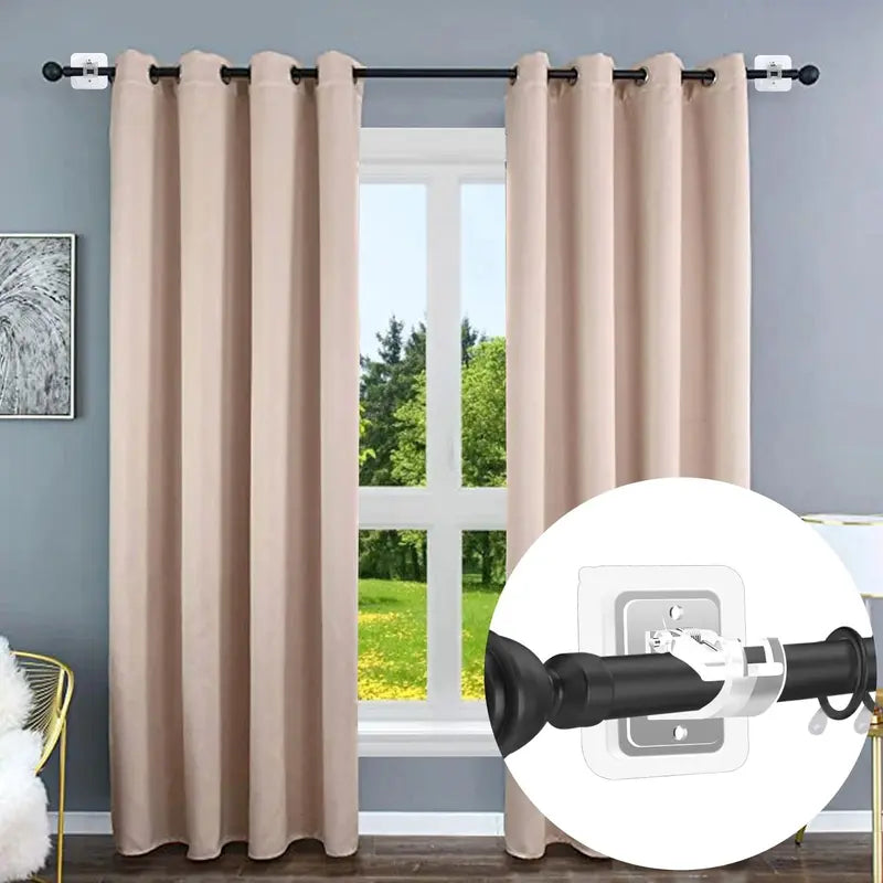 8PCS No-Drill Self-Adhesive Curtain Rod Brackets – Heavy Duty Wall Hooks for Curtain Rods, Damage-Free Installation