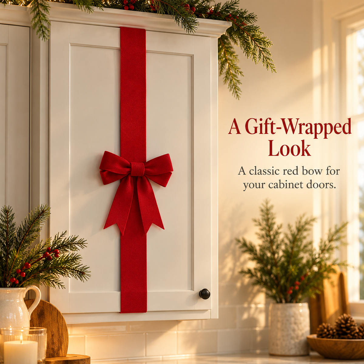 🎄 Christmas Cabinet Door Bow Wraps – Give Your Kitchen a Gift-Wrapped Look