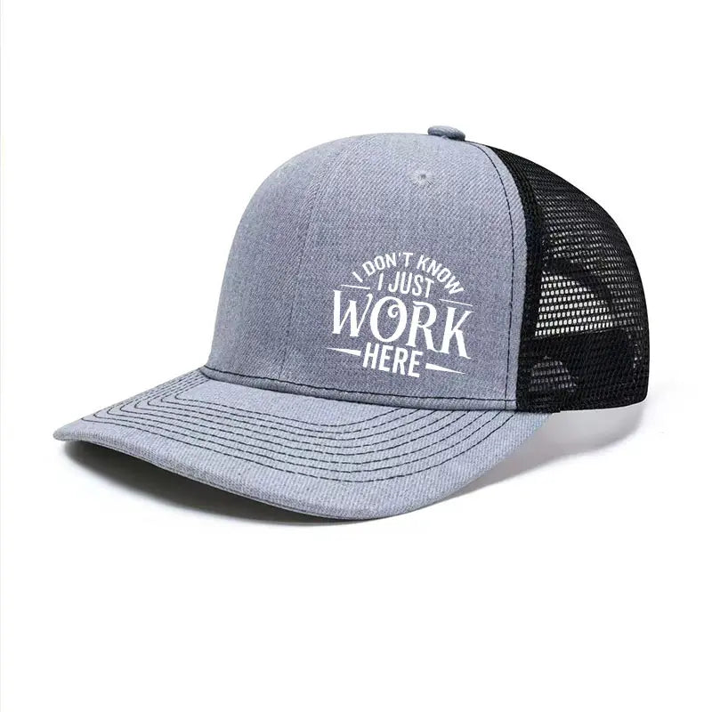 🔥Sarcastic Graphic Trucker Hat - Funny "I Don't Know I Just Work Here" Gag Gift Cap