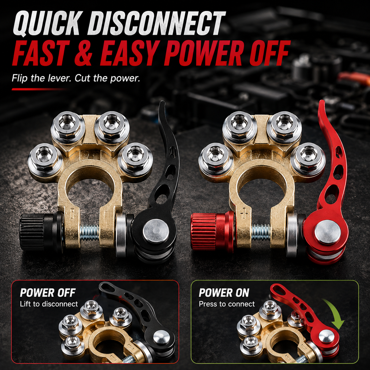 🔋 4-Way Battery Terminal Connectors | 12V & 24V Car & Truck Battery Clamps