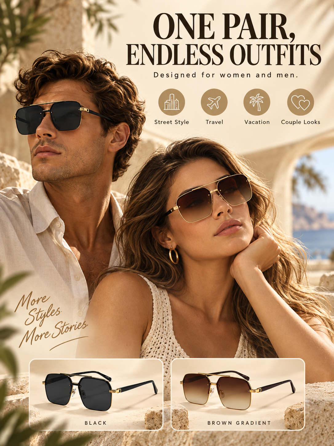 🕶️ Retro Rimless Square Sunglasses – Stylish UV-Protection Fashion Shades