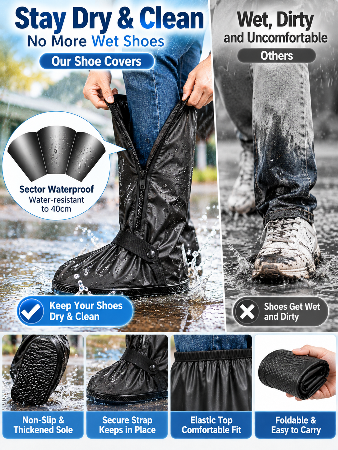 🌧️ Waterproof Shoe Covers – Reusable Rain & Snow Guards, Reflective Overshoes for Men & Women