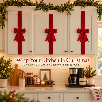 🎄 Christmas Cabinet Door Bow Wraps – Give Your Kitchen a Gift-Wrapped Look