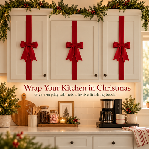 🎄 Christmas Cabinet Door Bow Wraps – Give Your Kitchen a Gift-Wrapped Look