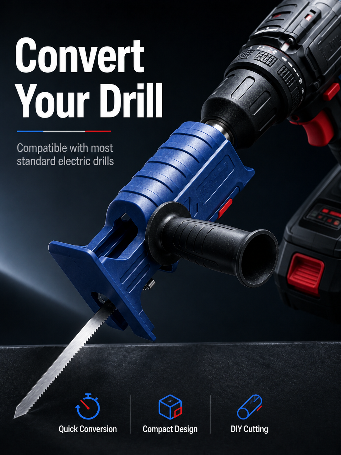 Drill to Reciprocating Saw Adapter, Electric Drill Conversion Attachment with 5 Saw Blades