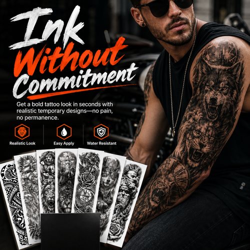 Large Black Temporary Tattoo Stickers