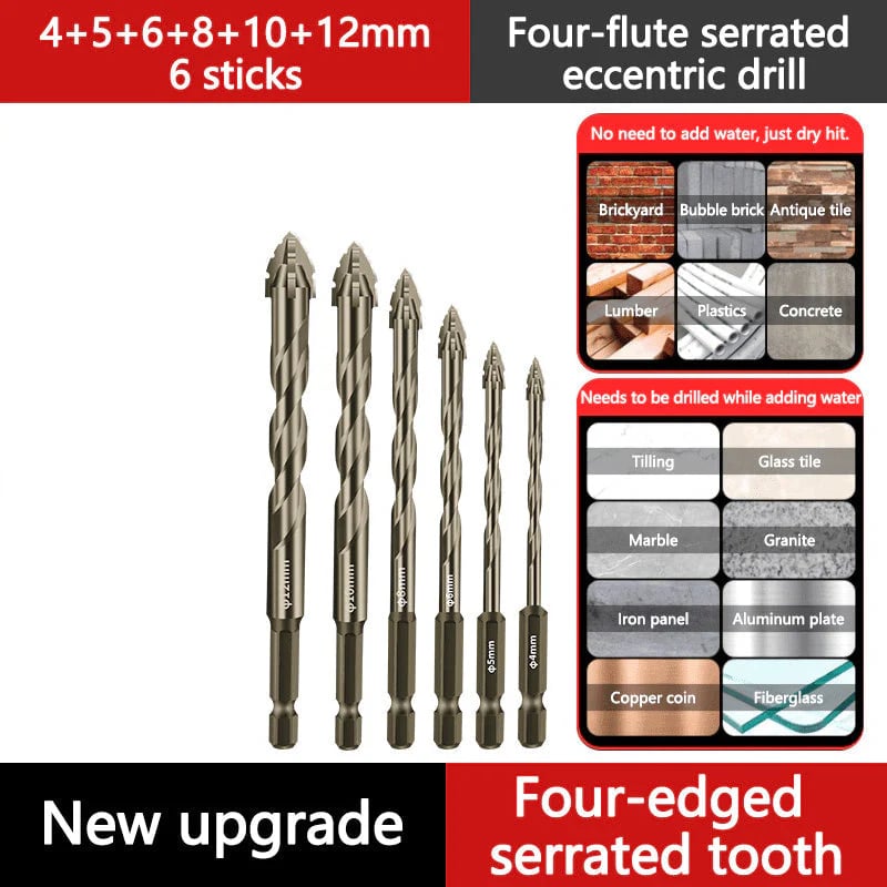 🔥LAST DAY SALE 49% OFF🔥High-Strength 4-Flute Serrated Eccentric Drill Bit Kit