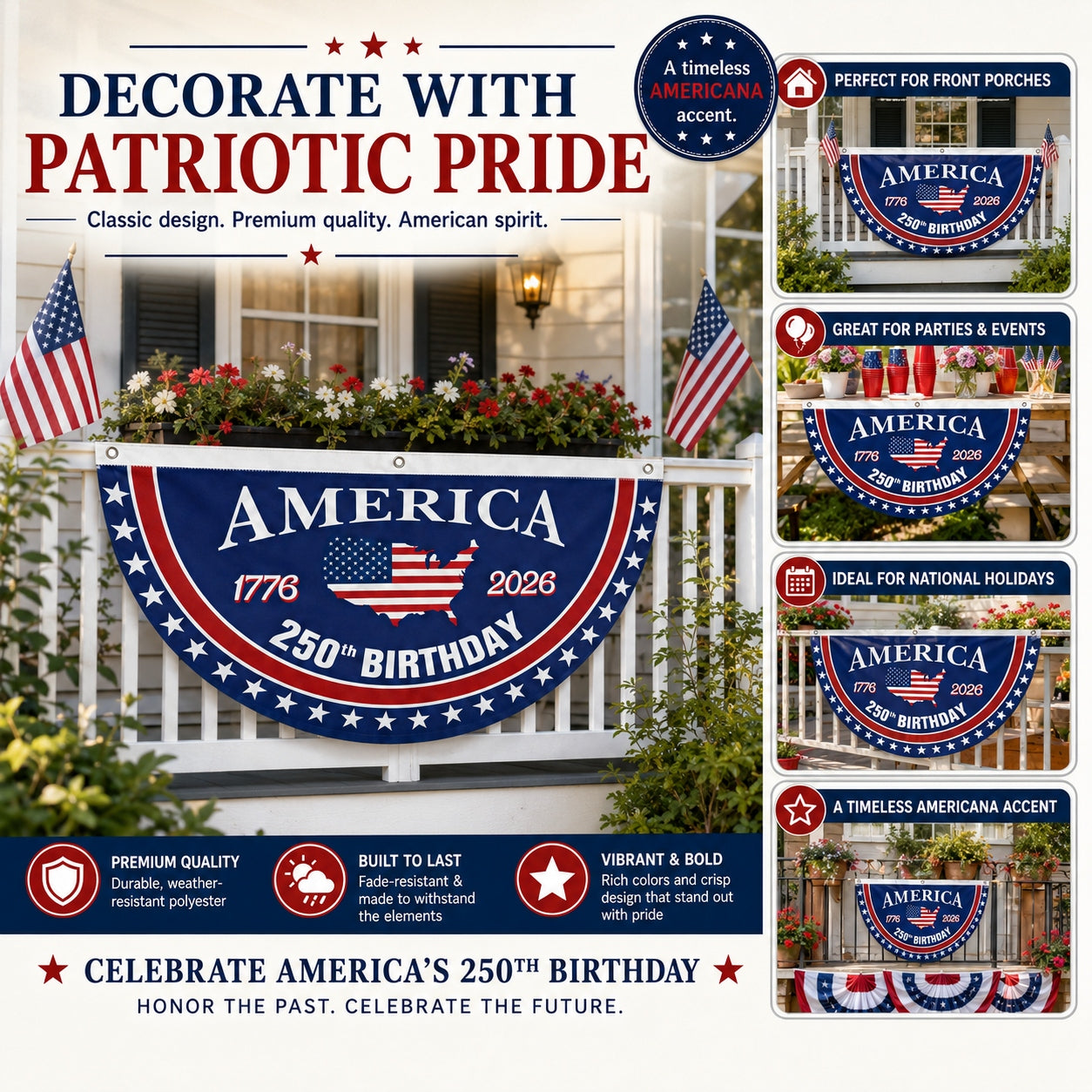 Flash Sale 60% OFF⭐Veteran Made - USA 250th Anniversary Flag Half Round Banner🦅