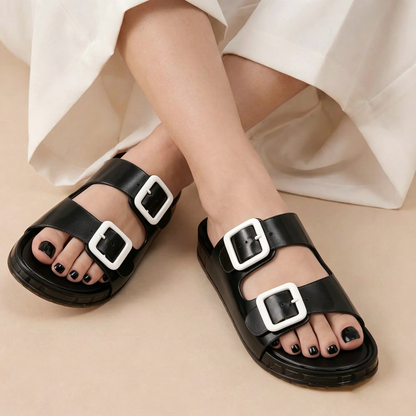 Pool Jelly Slide Sandals for Women - Waterproof Double Buckle Adjustable Slip-On Womens Jelly Sandals For Beach