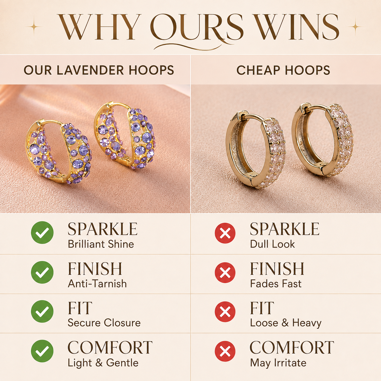 💜 Sparkling Light Purple Zircon Huggie Hoop Earrings