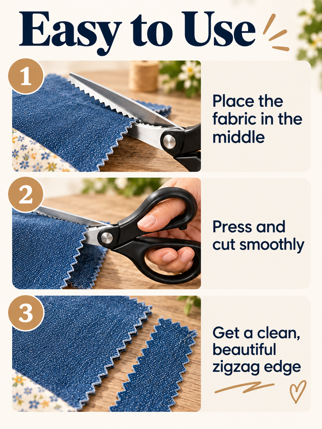 ✂️ Professional Pinking Shears – Stainless Steel Zigzag Fabric Cutting Scissors