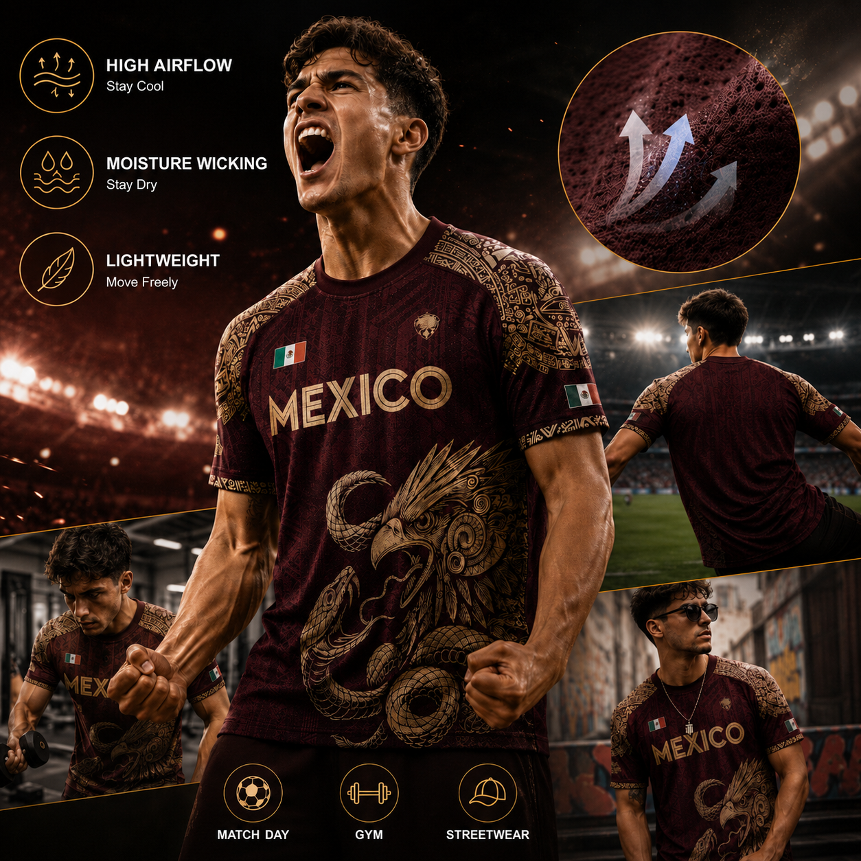 🦅 2026 Mexico Burgundy Sports T-Shirt