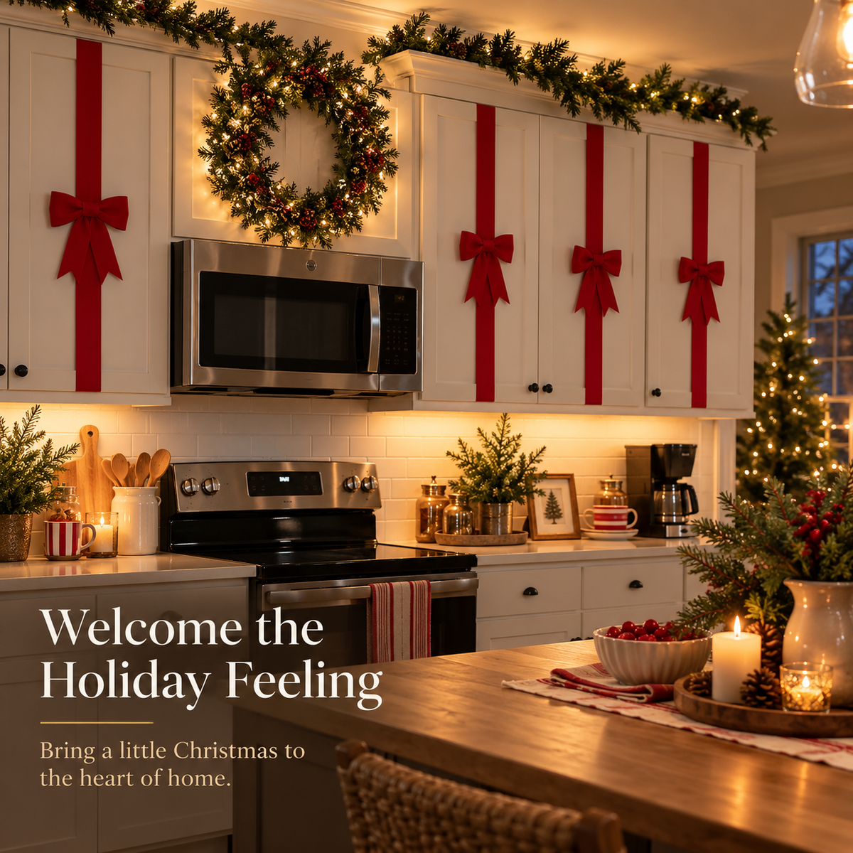 🎄 Christmas Cabinet Door Bow Wraps – Give Your Kitchen a Gift-Wrapped Look