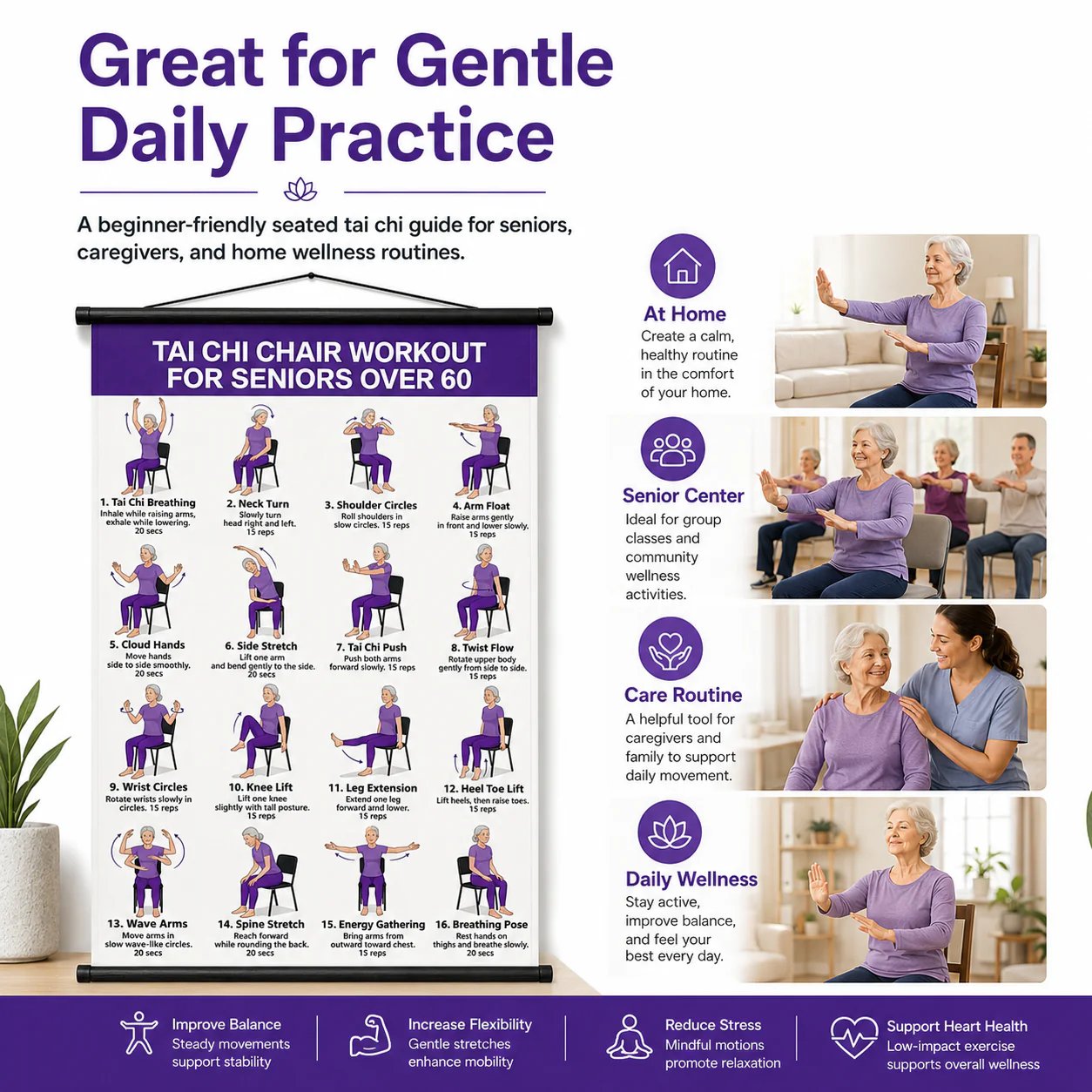 🔥LAST DAY 60% OFF🧘‍♀️☯Tai Chi Chair Workout Chart for Seniors (16 x 24 inches)