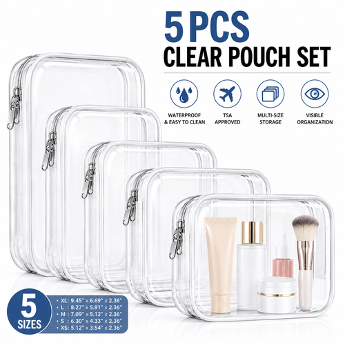 🌟Clear Organizer Storage Box 🌟4PCS Clear Hard Zipper Case PVC Plastic Clear Storage Containers