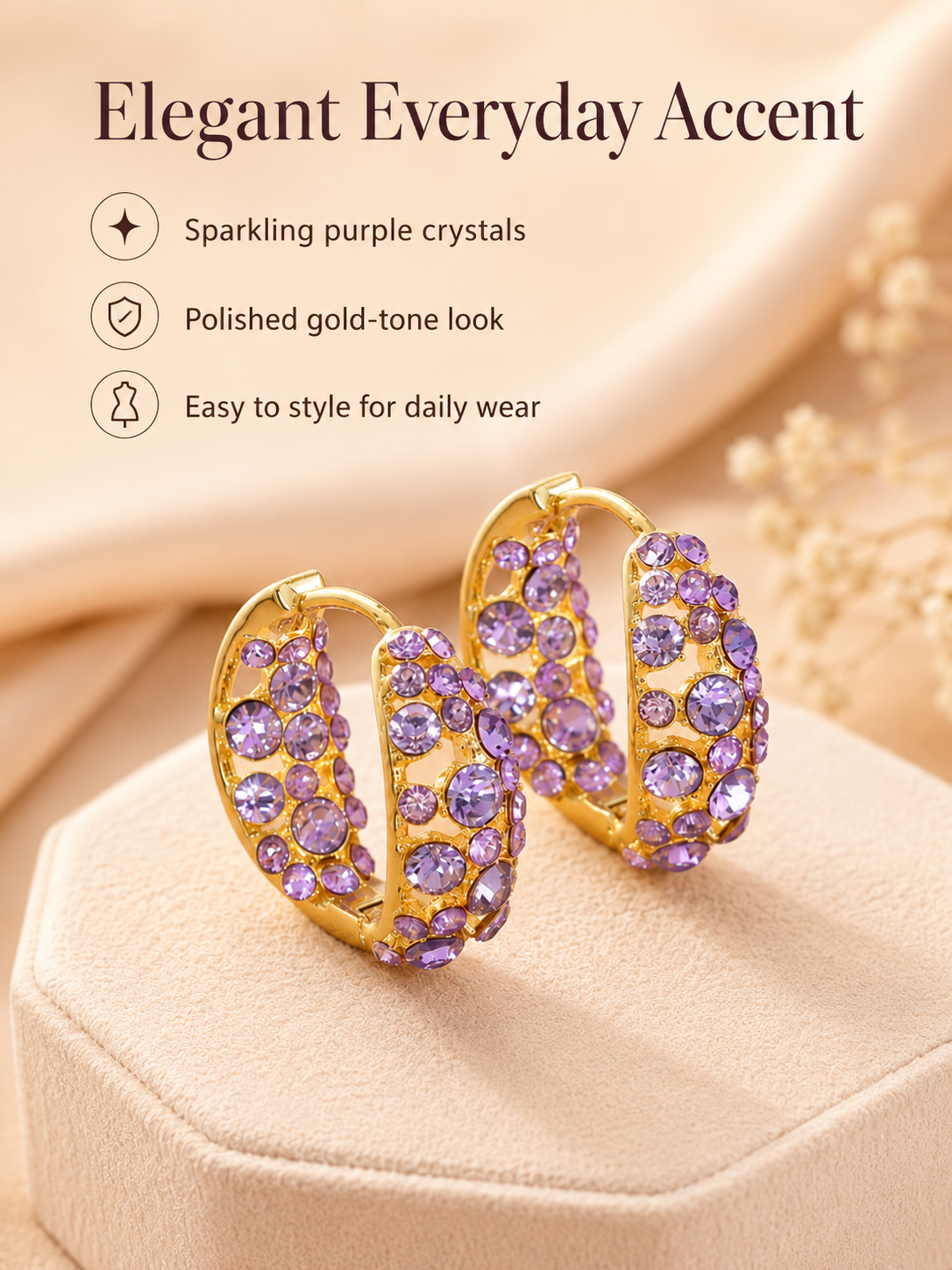 💜 Sparkling Light Purple Zircon Huggie Hoop Earrings