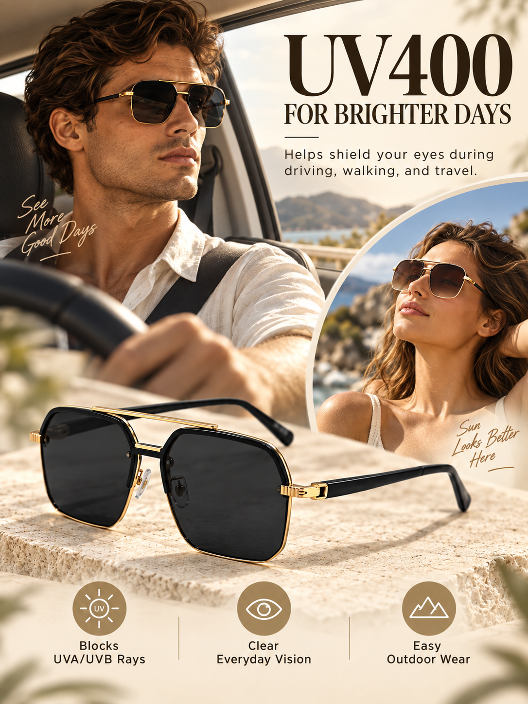 🕶️ Retro Rimless Square Sunglasses – Stylish UV-Protection Fashion Shades