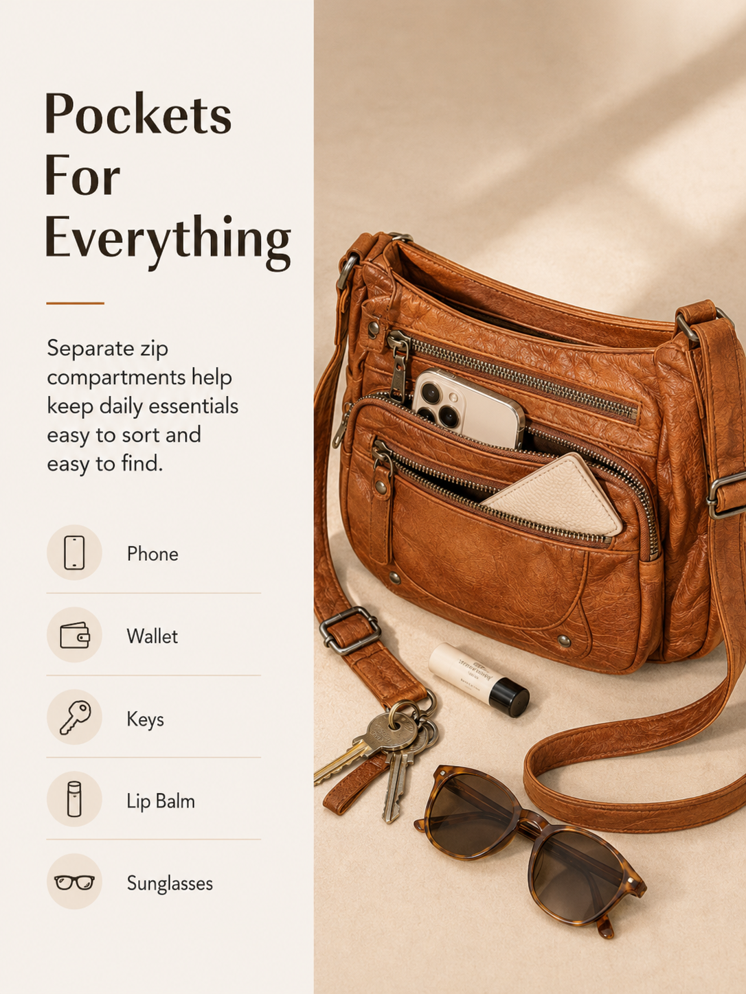 📢📢50% OFF !! ⏰Women's Soft PU Leather Multi-Pocket Crossbody Bag