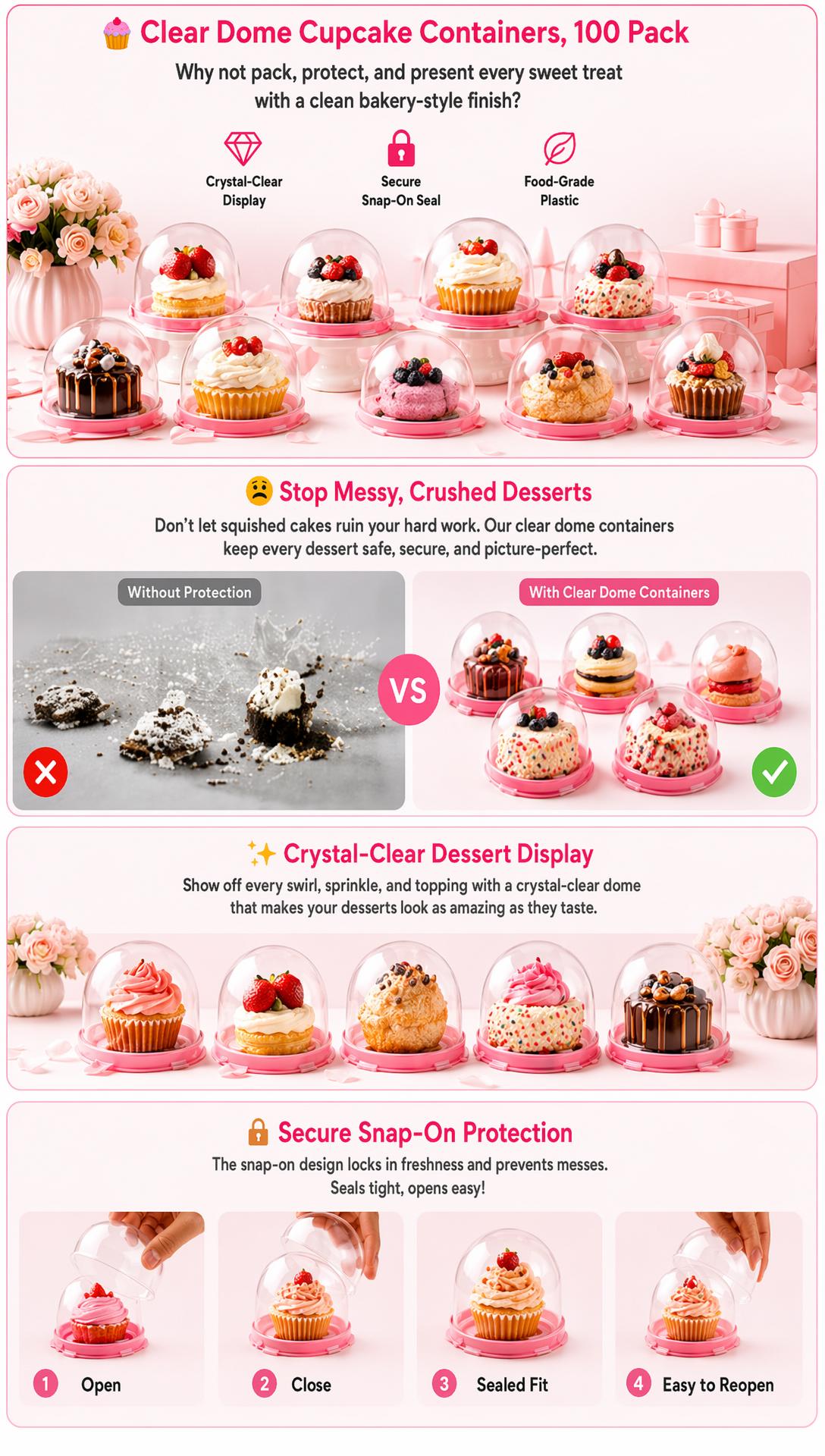 100 Pack Mini Dessert Containers with Dome Lids