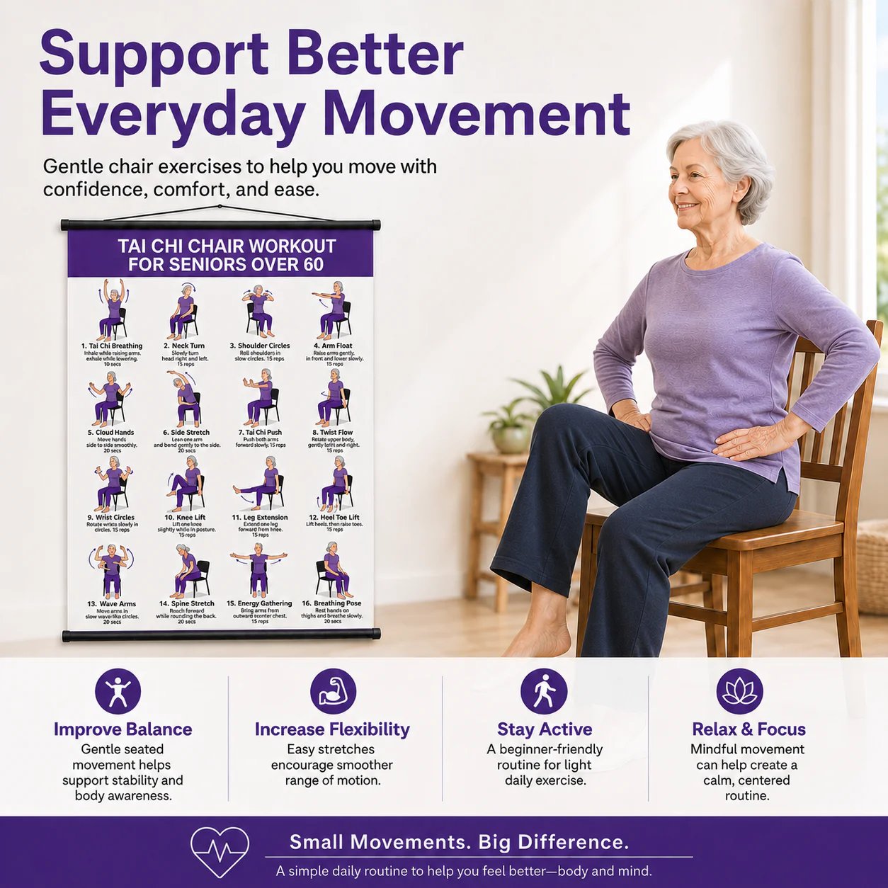 🔥LAST DAY 60% OFF🧘‍♀️☯Tai Chi Chair Workout Chart for Seniors (16 x 24 inches)