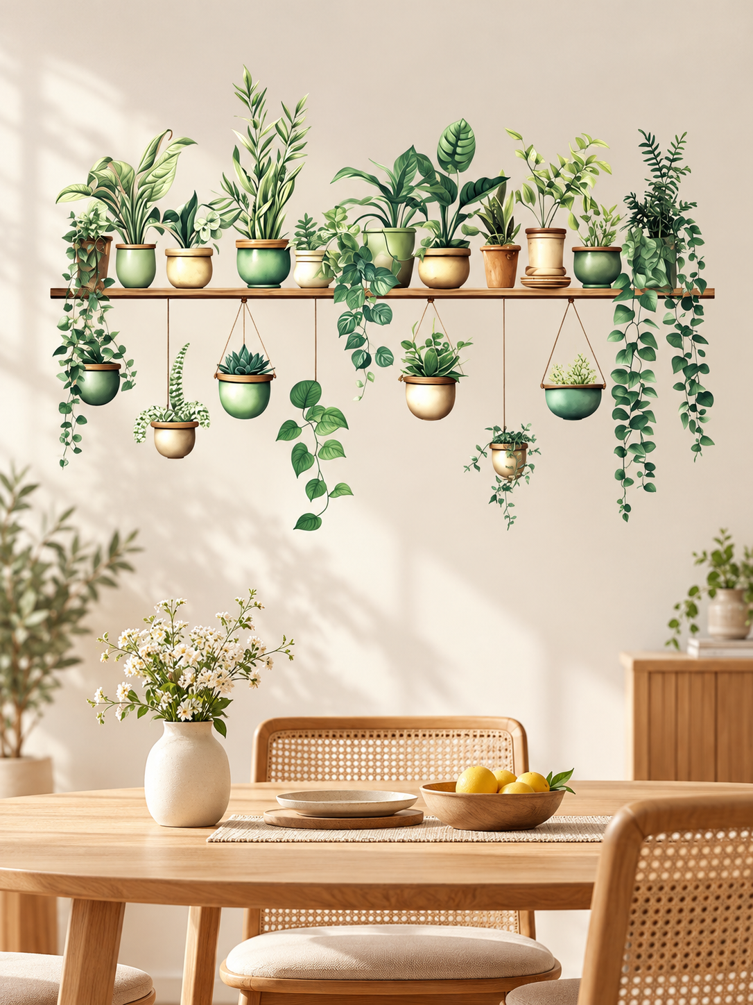 🌿 Botanical Shelf Wall Stickers – 2-Piece Self-Adhesive Plant Decor