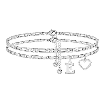 🎁Double-Layer 26-Letter Gold-Tone Chain Heart-Shaped Anklet with a heart-shaped pendant
